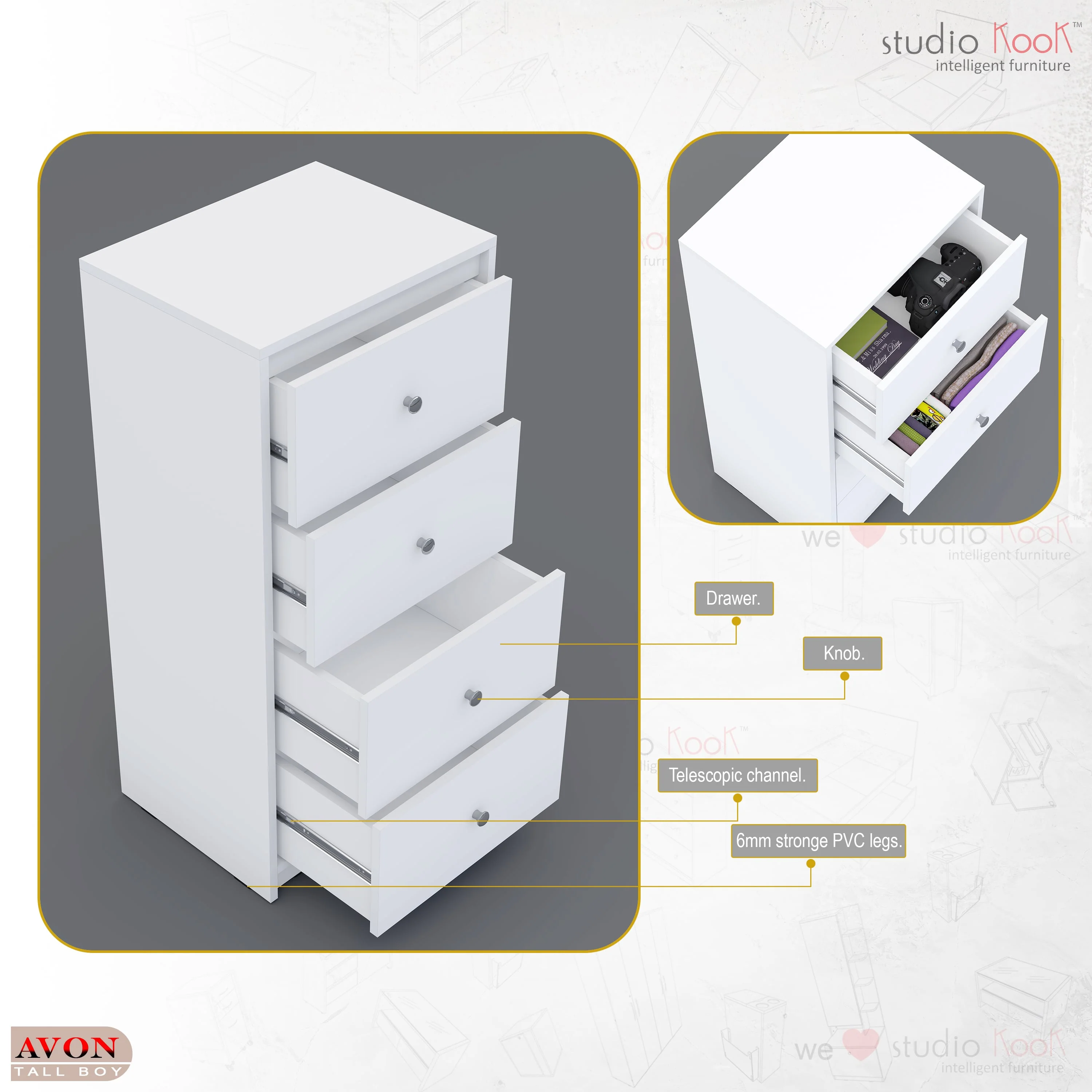 Avon Tallboy Chest of Drawers - Image 7