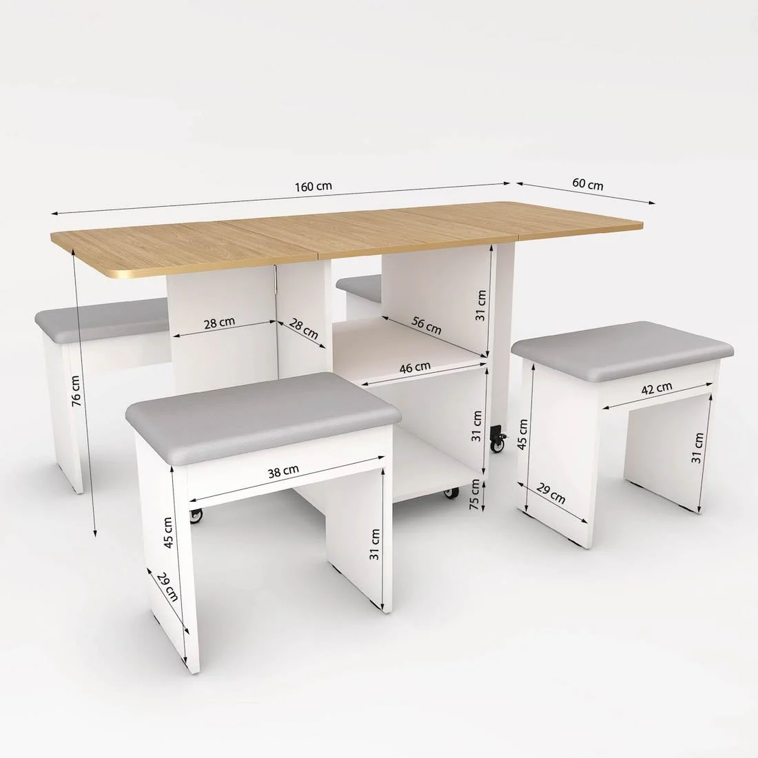 Bonbon 4 Seater Folding Space Saving Dining Table with Inbuilt Seating - Image 14