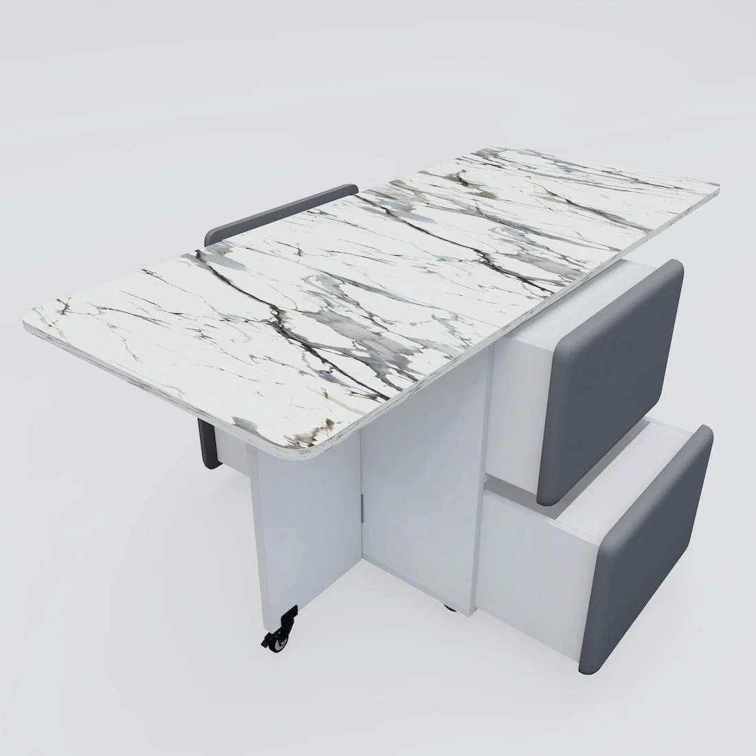 Bonbon 4 Seater Folding Dining Table with Inbuilt Seating (Marble Finish Laminate Top & Moonshine White) - Image 6