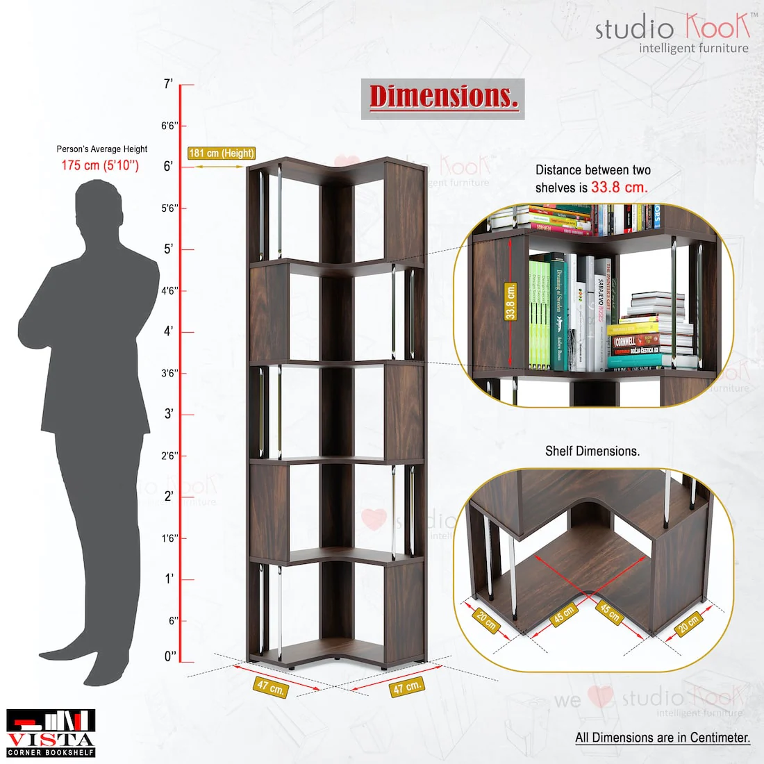 Vista Corner Bookshelf Bookcase - Image 9